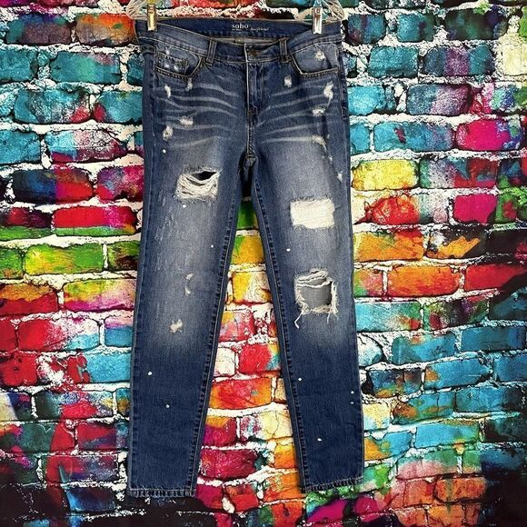 Soho New York Distressed Wash Skinny Denim Boyfriend Jeans Size 6 - Picture 1 of 8